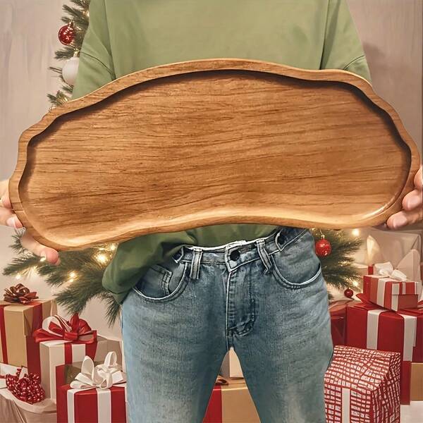 1 Piece Of Acacia Wood Tray, Rainbow Tray, European Tea Tray, Kitchen Bread Plate, Fruit Snack Afternoon Tea, Solid Wood Serving Plate And Tray, Asymmetrical Solid Wood Serving Tray, Light Wood Serving Plate, Suitable For Breakfast, Coffee, Tea, Snacks, Plants, Suitable For Breakfast, Room Decoration, Kitchen Accessories