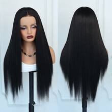 Peluca sintética de encaje frontal recto de 13x4 para mujeres, sin pegamento, con densidad del 180%, resistente al calor, adecuada para uso diario, fiestas y disfraces