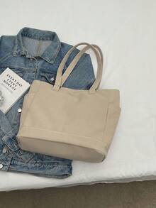 Canvas Material Solid Color Large Capacity Multi-Pocket Women's Tote Bag, Autumn/Winter - Khaki - View 4