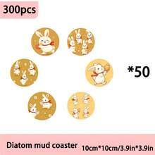 4 pezzi / 6 pezzi / 300 pezzi Sottobicchieri in fango di diatomee con stampa a motivo di coniglietti, adatti per decorazione domestica, caffetterie, pomeriggi di tè, decorazione di ristoranti, feste a tema, decorazione quotidiana e possono anche essere regalati