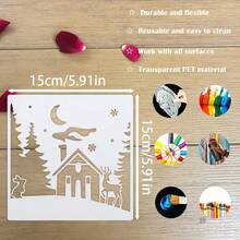 5 Stücke Winterwald & Weihnachtsvorlagen - mit verschneiten Dorfszenen (Häuser, Bäume, Mond) - geeignet für Wand, Leinwand, Papier, Glas, Fenster Dekoration - Feiertags-Basteleien, Artikel