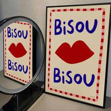 Tranh treo tường phong cách Maximalist Eclectic màu hồng với những câu nói tiếng Pháp "Bisou Bisou Bonjour Bonne Nuit", thích hợp trang trí phòng ngủ, phòng khách, phòng chơi game, phòng chơi game, làm quà tặng ngày lễ. - Nhiều màu - Xem 23