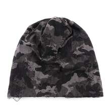 Gorro tipo beanie unisex con estampado de camuflaje, impresión de letras y agujeros desgastados, gorro elástico y ligero para hombres y mujeres, gorro cómodo y suave, gorro apilable, accesorio de moda urbana y hip hop, ideal para otoño e invierno