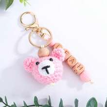 1pc Customized Plush Animal & Wooden Bead Letter Keychain, Deer/Lion/Bear/Elephant/Fox/Koala, Star Fur Ball Personalized Bag Charm, Name Tag, Unique Handmade Gift
