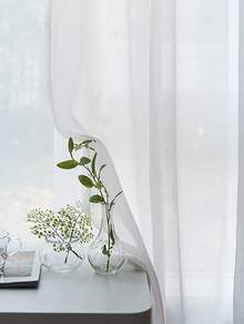 1pc Solid Color Sheer Curtain With Rod Pocket, Lightweight Transparent Voile Curtain For Bedroom, Study, Living Room, Balcony, 100% Polyester Transparent Voile Curtain, Allows Light To Pass Through, Suitable For Home, Daily Use - White - View 8
