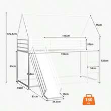 Twin über Twin Etagenbett mit Rutsche für Kinder Schlafzimmer, Haus geformt Bettgestell w / Leiter, kein Boxspring benötigt & einfach zu montieren