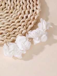 NAIZHU 1 Pair Elegant Circular Floral Drop Earrings, Fashionable Party Accessory - Pure White - View 4