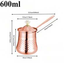 Handmade Turkish Coffee Pot - Vintage Arabic Coffee Maker & Milk Warmer With Golden Hammered Exterior, 600/400/200ml Capacity, Stovetop Compatible, No Electricity Needed, Ergonomic Handle & Lid Ideal For Home, Cafes, Restaurants Elegant Kitchen Decor - Compatible With Gas, Electric, Induction StovesCafe Equipment