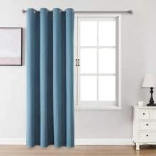 1片/2片亚麻质感遮光窗帘，多种尺寸可选，适用于卧室、客厅、家庭影院、餐厅，带孔眼 - 霧霾藍 - 查看 23