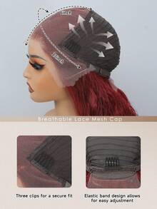 13x6 Lace Front Wig 24 Inch Synthetic Lace Wig Water Wave Wig Deep Hair Natural Fashion Curly Hair Wine Red Rust Brown Synthetic Heat Resistant Fiber Suitable For Women's Daily And Holiday Party Wear - Multicolor - View 4