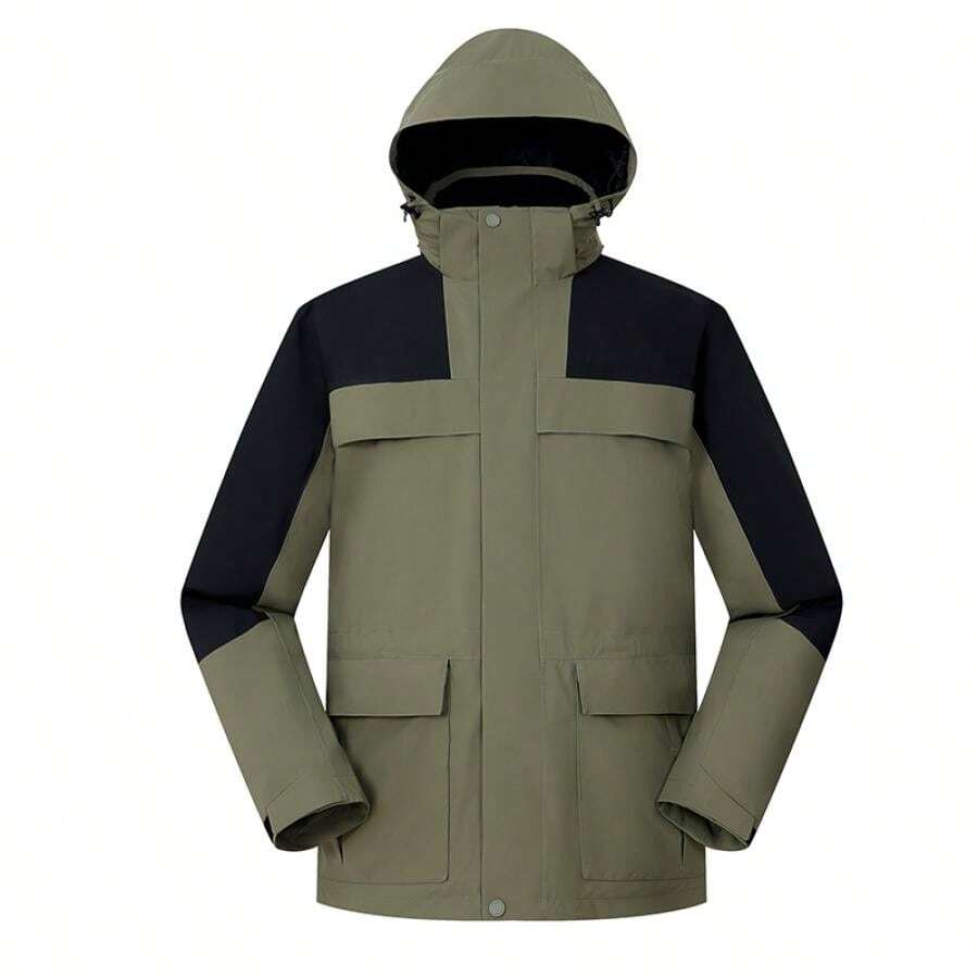 lanbu معطف ثلاثي الوظائف من الفليس مقاوم للرياح، قماش بوليستر، معطف دافئ للخارج، أخضر/أسود نقي LR0002A95001LB