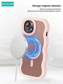 Koolife 1pc Wavy Edge Shockproof Phone Case With Magnetic Charging, Raised Camera Protection, PC+TPU Material, Compatible With IPhone 17 ProMax/17/17 Pro/17 Air/16/16 Pro/16 Plus/16 ProMax/15 ProMax/15 Pro/15 Plus/14 ProMax/13 ProMax/13 Pro/12 ProMax/11 - Pink - View 3