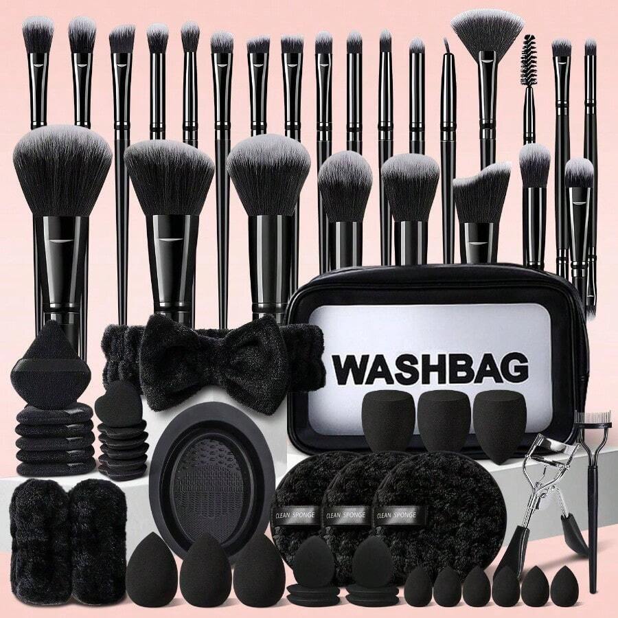 70Pcs Pink Brushes Set Professional Kit Multi - Functional Set With Case Accessories, Foundation Brush Kit Eye And Face Make Brushes Tools - 黑色 03K - 查看 1