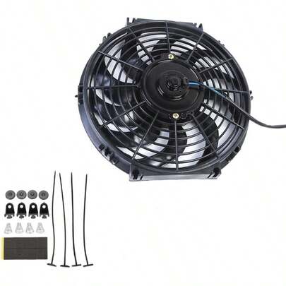 Universal Car Engine Cooling Fan, 14 Inch Push Pull Electric Radiator Cooling Fan, 12V 80W Slim Electric Cooling Radiator Fan Mounting Kit With 6 Blades