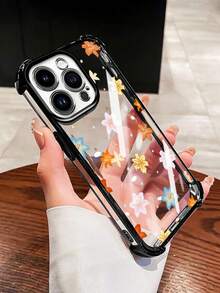 Custodia per iPhone 14 15 16 Pro Max 14 15 Plus 16 Plus 11 12 13 Pro Max, morbida custodia inferiore in silicone trasparente con custodia protettiva in TPU a schermo intero con fiore arancione e lente all-inclusive