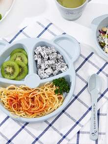 Juego de vajilla infantil de 3 piezas, juego de platos infantiles con plato dividido, cuchara y tenedor, juego de vajilla infantil, juego de alimentación para niños, plato de paja de trigo con diseño dividido, perfecto para niños y niñas que están aprendiendo a comer solos, vajilla infantil para Navidad, cumpleaños, uso diario, accesorio de mesa duradero y elegante - Azul - Ver 2