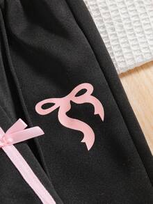 مجموعة ملابس علوية وبنطلون بتصميم سحاب وفيونكة للبنات، بأكمام طويلة وياقة منسدلة، قطعتان، بتصميم كاجوال وأنيق، من الفليس، مناسبة للخريف والشتاء - الأسود - مشاهدة 8