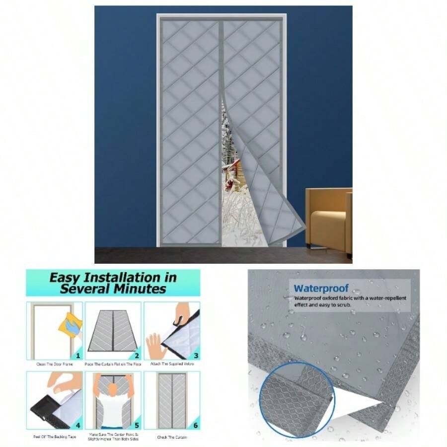 Magnetic Thermal Insulated Door Curtain, 36x81 Wind Cold Proof, Pet Friendly, Suitable - Conditioned Heated Rooms, Gray - Grey - View 1
