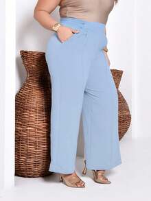 Duna Women's Plus Size Wide Leg Pants - Baby Blue - View 1