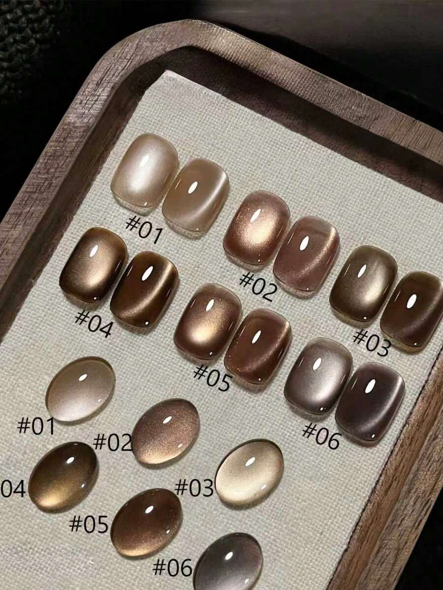 10毫升/瓶 秋季美甲 秋夜月光猫眼凝胶指甲油套装 2025新款 红棕色美甲 法式美甲 美白闪光磁性玻璃珠猫眼指甲油凝胶 黑色美甲 UV灯美甲 美甲用品 美甲艺术 圣诞美甲