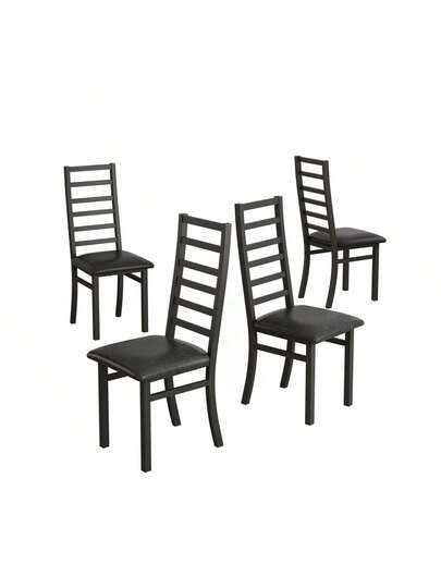 Set Of Metal Dining Chairs, Steel Legs PU Leather Seats, Armless High Back Kitchen, Living Room, Grijs view 6