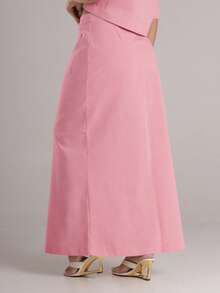 Saia Longa Linho com Botões e Bolsos Frontais - Rosa - Visão 3