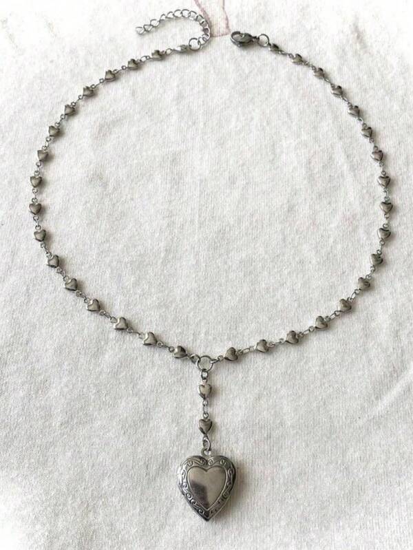 1pc Gothic Punk Heart-Shaped Locket Necklace With Stainless Steel Rosary Chain, Openable Pendant Necklace Suitable For Women, Halloween Gift, Party Gift, Daily Wear