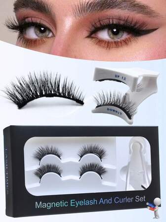 2 Pairs Reusable Magnetic Lashes With Magnets Tweezer No Glue Needed Magnetic Eyelash 3-Step Press On False Eyelash