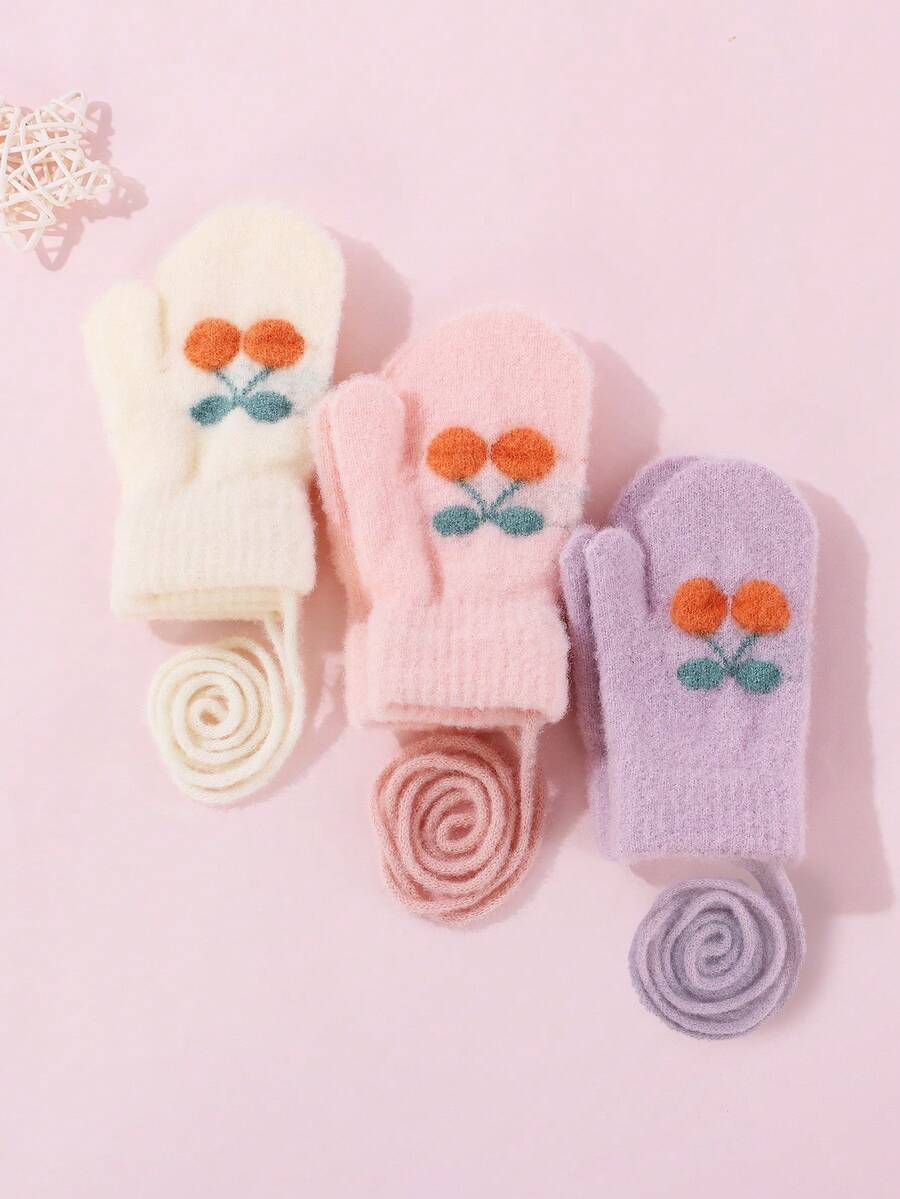 1双可爱卡通恐龙婴儿保暖露背手套,适合秋冬季 - 1pair 小櫻桃 - 查看 1