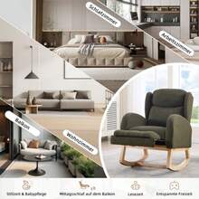 049B Schaukelstuhl, Stillstuhl, Lounge-Sessel Mit Holzgestell, Verstellbare Fußstütze, Hohe Rückenlehne, Teddy-Stoff, Mit Tasche, Bequemer Akzentstuhl Für Schlafzimmer Und Wohnzimmer, Grün - Green - View 4