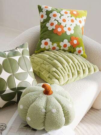 Cojín decorativo en forma de calabaza, lindo y fresco, adecuado para la sala de estar, el dormitorio, el asiento de la ventana, el cabecero, color verde