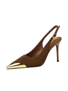 欧美风金属尖头高跟鞋，细跟超高跟踝带女士派对鞋