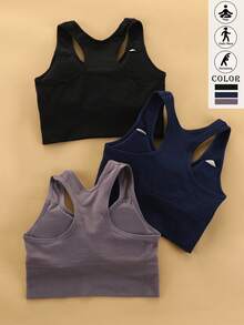 3pcs/Set Women's Colorful Wireless Shockproof Sports Bras For Running, Fitness, Yoga Spring - Multicolor - View 3