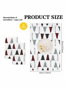 2 Pcs Black And White Kitchen Towels Dish Cloth Towels Absorbent Hand Towels Cleaning Cloths Simple Lines Christmas Tree Kitchen Towels Holiday Decoration Suitable For Dish Table - Red and White - View 2