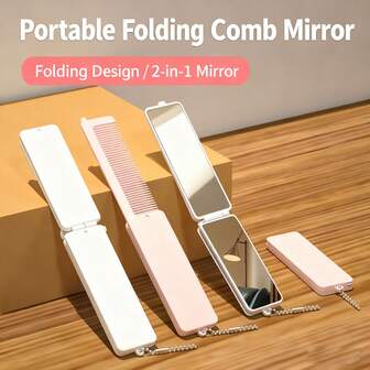 1pc INS Style 2-In-1 Mini Makeup Mirror & Comb, Foldable Design, Portable Handheld Grooming Tool For Daily Use, Makeup Touch-Ups, Ideal For Girls