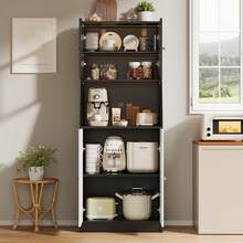 Mobili da cucina, mobiletto portaoggetti con piano di lavoro e 4 ante, cucina, mobiletto laterale multifunzionale, portaoggetti con illuminazione, credenza, ripiani regolabili, per cucina, sala da pranzo, credenza, buffet da cucina, mobili da cucina, mobiletto multiuso, vetrina, mobiletto da cucina, 70 x 40 x 180 cm