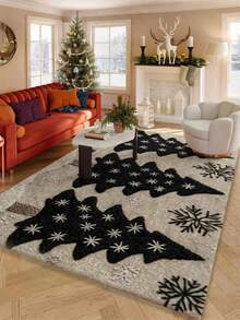 1 件装圣诞树图案浴室地垫，防滑涤纶纤维地毯，可机洗速干绒面地垫，低绒针织涤纶材质，TPR 背衬，节日浴室装饰 - 彩色 - 查看 5