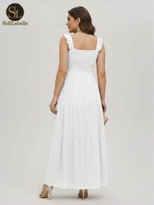 Women's Plus Size Long Dress, Three Marias Style, Elegant Evangelical Fashion, Party Dress, Sleeveless, Strapless, Ruffled, Dune - 白色 - 查看 2