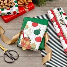 Hallmark Papel de regalo de Navidad rosa con líneas de corte en el reverso (3 rollos: 120 pies cuadrados) rosa, menta, oro, reno, árboles de Navidad, copos de nieve(rojo, verde) - Tipo 8 - Ver 3