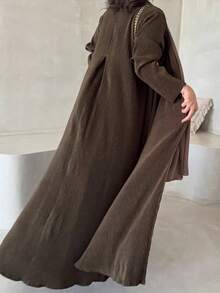 1 Piece Fashion Simple One Size Multicolor Moon Embroidery Women Solid Color Middle Eastern Clothing Long Skirt Fashionable Elegant Cardigan Cuff Embroidery Dress Robe Abaya Suitable For Daily Festival - Brown - View 5