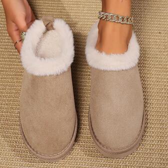 Botas de tobillo para mujer, pantuflas forradas de felpa cálida, pantuflas con suela gruesa cómodas