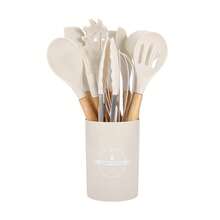 12-Piece Silicone Kitchen Utensil Set With Wooden Handles, Simple Kitchen-Style Cooking Tools With Storage Bucket, Colorful Kitchen Utensil Set In A Box, Multifunctional Spatula And Spoon Combination, Gift Recommendation For The Winter Kitchen - White - View 1