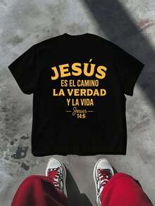 T-Shirt "Jesus, Christian, Religious", Organic Cotton, Printed On Both Sides, Easy Care, Regular Fit, Casual, Lightweight, Indispensable - 黑色 - 查看 3