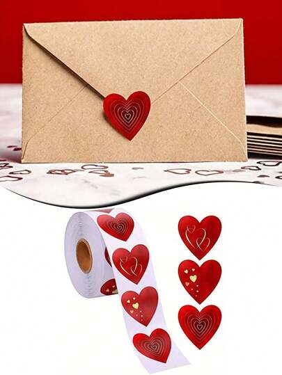500pcs/Roll Red Heart Stickers, Adhesive Stickers Suitable For Gift Boxes, Gift Bags, Labels, Valentine's Day Theme, Envelopes, Cards, Jewelry Display And Packaging