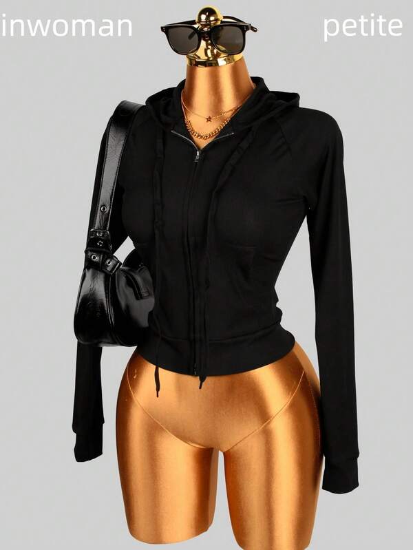 ملابس رياضية خريفية للنساء، جاكيتات سوداء، ملابس علوية ملابس نسائية عتيقة مع جيوب وسحاب وقلنسوة قصيرة، ملابس علوية ملابس خروج بأكمام طويلة