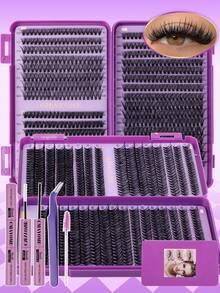 CMAYOME 640片高品质C/D卷翘假睫毛，DIY睫毛：10D + 20D + 30D + 40D + 50D，10-18毫米自然柔软假睫毛，10-18毫米浓密柔软假睫毛。睫毛套装还包含睫毛胶水 - 紫色 - 查看 8