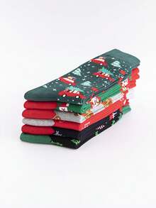 6 Paar bunte Socken, bequeme & weiche Socken bis zur Mitte des Knöchels, Weihnachtsmotive Lässige stilvolle Herren Socken