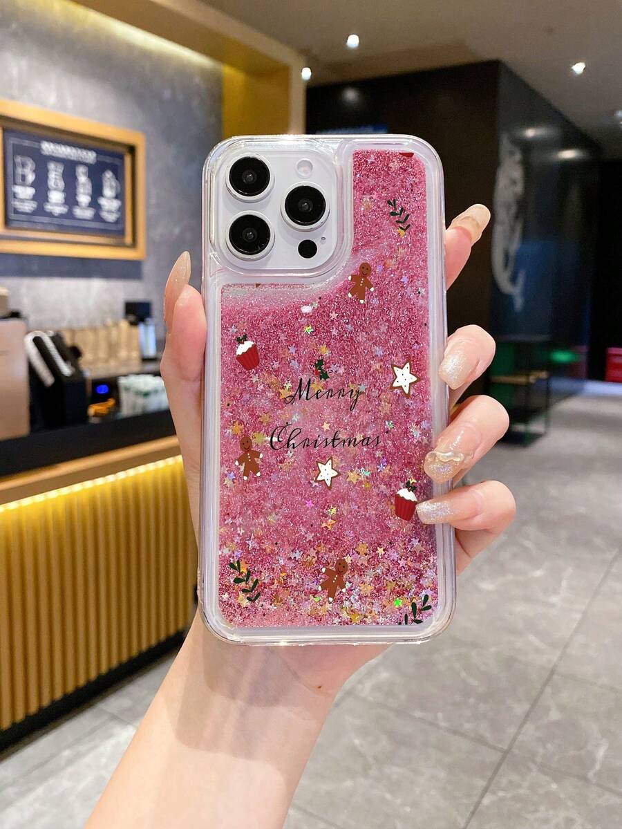 1 carcasă de telefon transparentă TPU+PC, combinație moale-dură, cu nisipuri mișcătoare lichide roz, model de Crăciun, rezistentă la șocuri, la modă, versatilă și creativă, cu acoperire completă, potrivită ca și cadou pentru iubită, cea mai bună prietenă, cuplu, familie, șef, cuplu, colegi de clasă, profesor, coleg, ziua de naștere, sărbători - Compatibilă cu Galaxy A51 4G/Galaxy A52 - Multicolor - Vizualizare 1