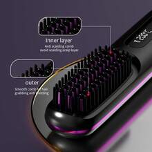 Hailicare Cordless Hair Straightener Brush, Fast Heating, Women's Hot Straightening Brush, Lightweight & Portable, Type-C Charging Port, Anti-Scald, USB Charging - Black - View 9