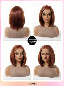 [Velvet Locks]New 13*4 Glueless Front Lace 13 Inch Burgundy Short Straight Wig, Fashionable Women No Bangs, Pre-Trimmed, Heat-Resistant Synthetic Hair, Soft And Smooth, Suitable For Beginners Daily Wear, Y2K Style, Party, Cosplay, Dance, Travel, Festival - 酒紅色 - 查看 9